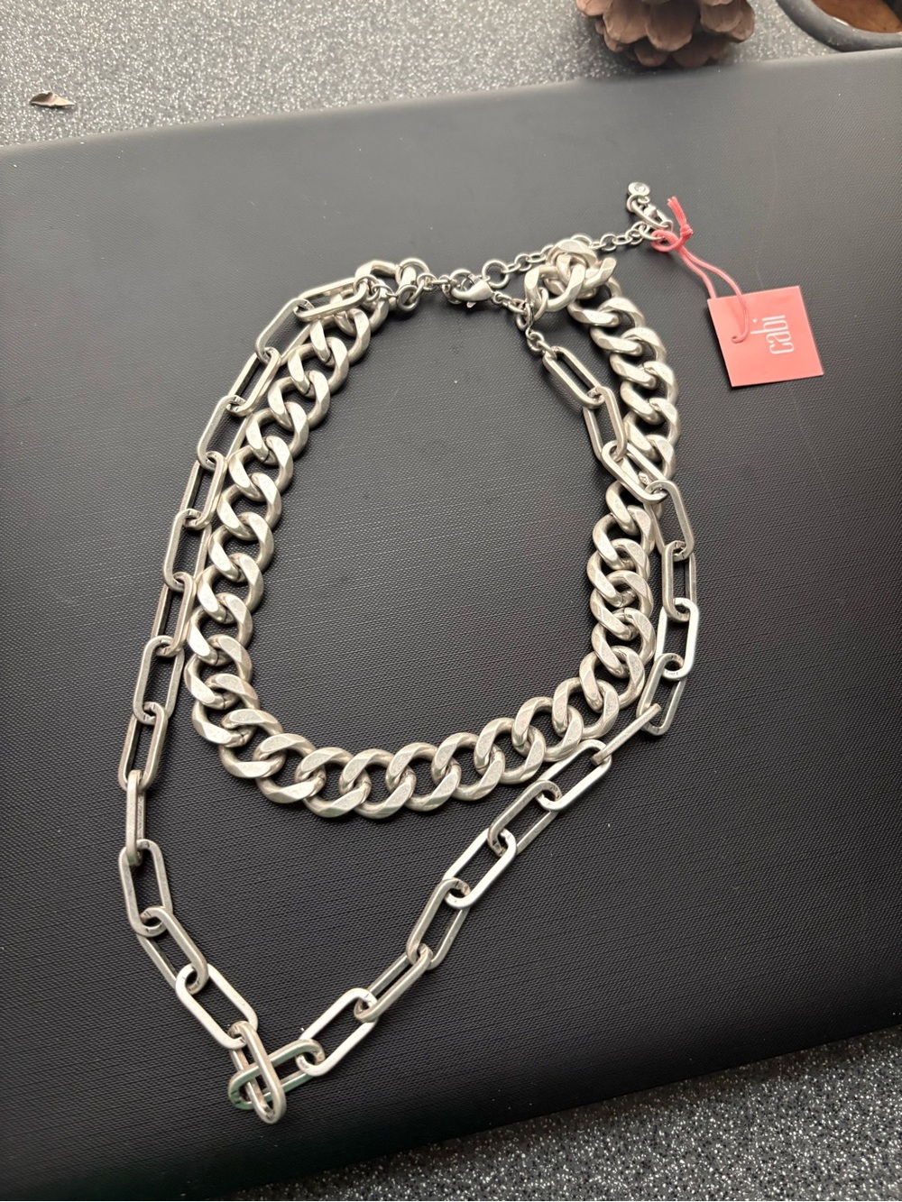 CAbi Two-Layer Silver-Tone Chain ID Necklace NEW #2255